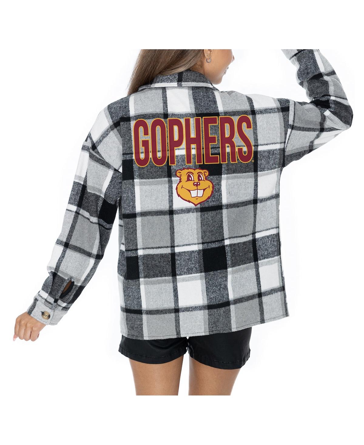 Gameday Couture Women's Grey Minnesota Golden Gophers Long Sleeve Brushed Plaid Button-up Overshirt Jacket In Multi