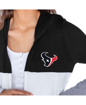 Women's Black Houston Texans Tri-Blend Color Block Lightweight Cardigan Hoodie