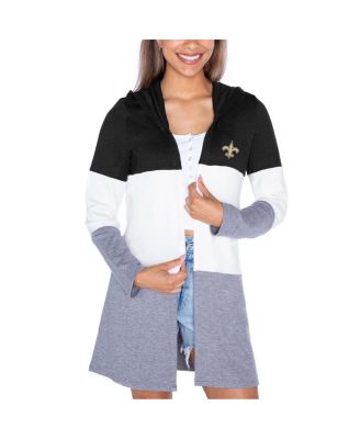 Women's Black New Orleans Saints Tri-Blend Color Block Lightweight Cardigan Hoodie