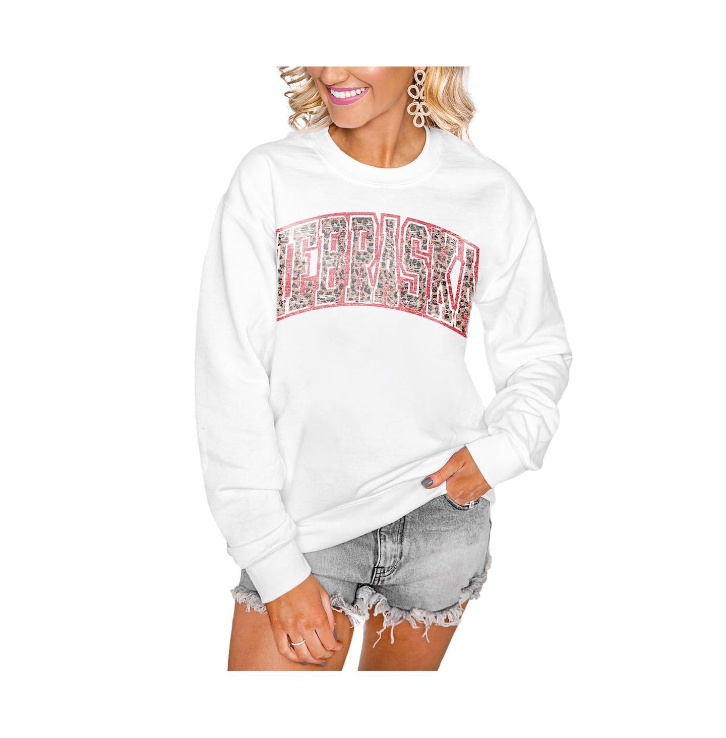 Женская толстовка Gameday Couture White Nebraska Huskers Distressed Snap Perfect Oversized Pullover — фото 1