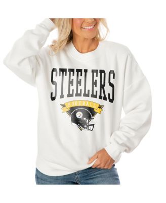 Gameday Couture - Women's White Pittsburgh Steelers Oversized Yard Line Tri-Blend Pullover Sweatshirt