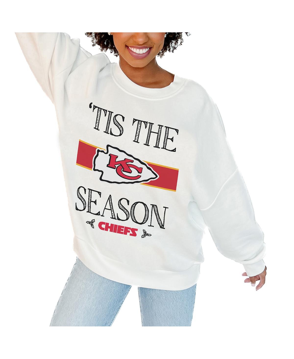 Gameday Couture Women's White Kansas City Chiefs Oversized Take A Holiday Pullover Sweatshirt
