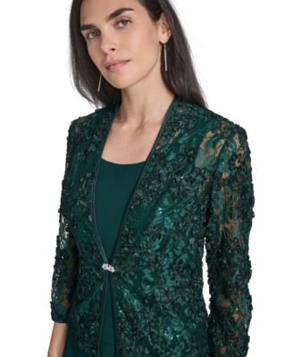 Women's Soutache Jacket & Jewel-Neck Midi Dress