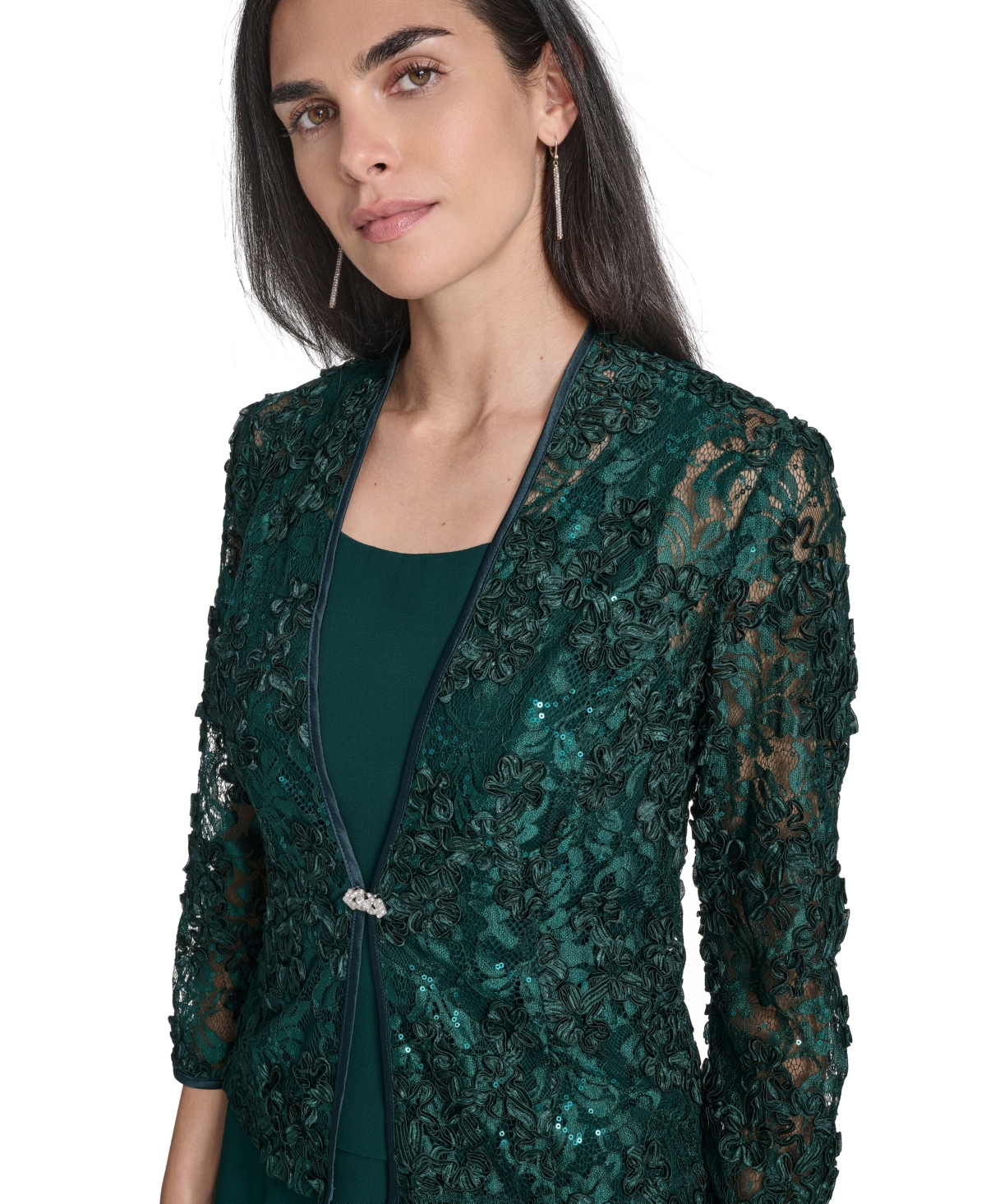 Jessica Howard Women's Soutache Jacket & Jewel-neck Midi Dress In Green