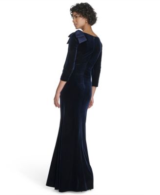 Women's Velvet Elbow Sleeve Asymmetric Neck Gown