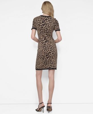 Women's Short Sleeve Leopard Sweater Dress