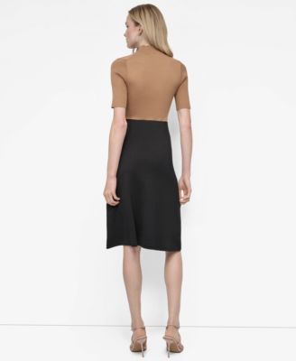 Women's Short Sleeve Mock Neck Color Block Sweater Dress