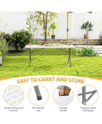 8ft Folding Table Fold-in-Half Long Party Table Collapsible Portable Table with Heavy-Duty Design