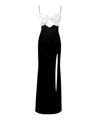 Women Eleanor Black and White Bow Satin Gown