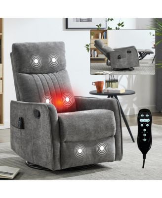 Heat Massage Manual Recliner Chair with Rocker and Swivel in Fabric for Living Room