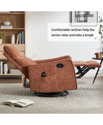 Heat Massage Manual Recliner Chair with Rocker and Swivel in Fabric for Living Room