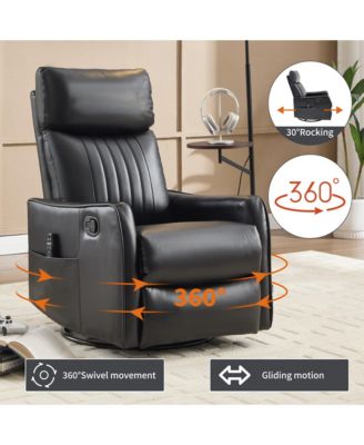 Heat Massage Manual Recliner Chair with Rocker and Swivel in Fabric for Living Room