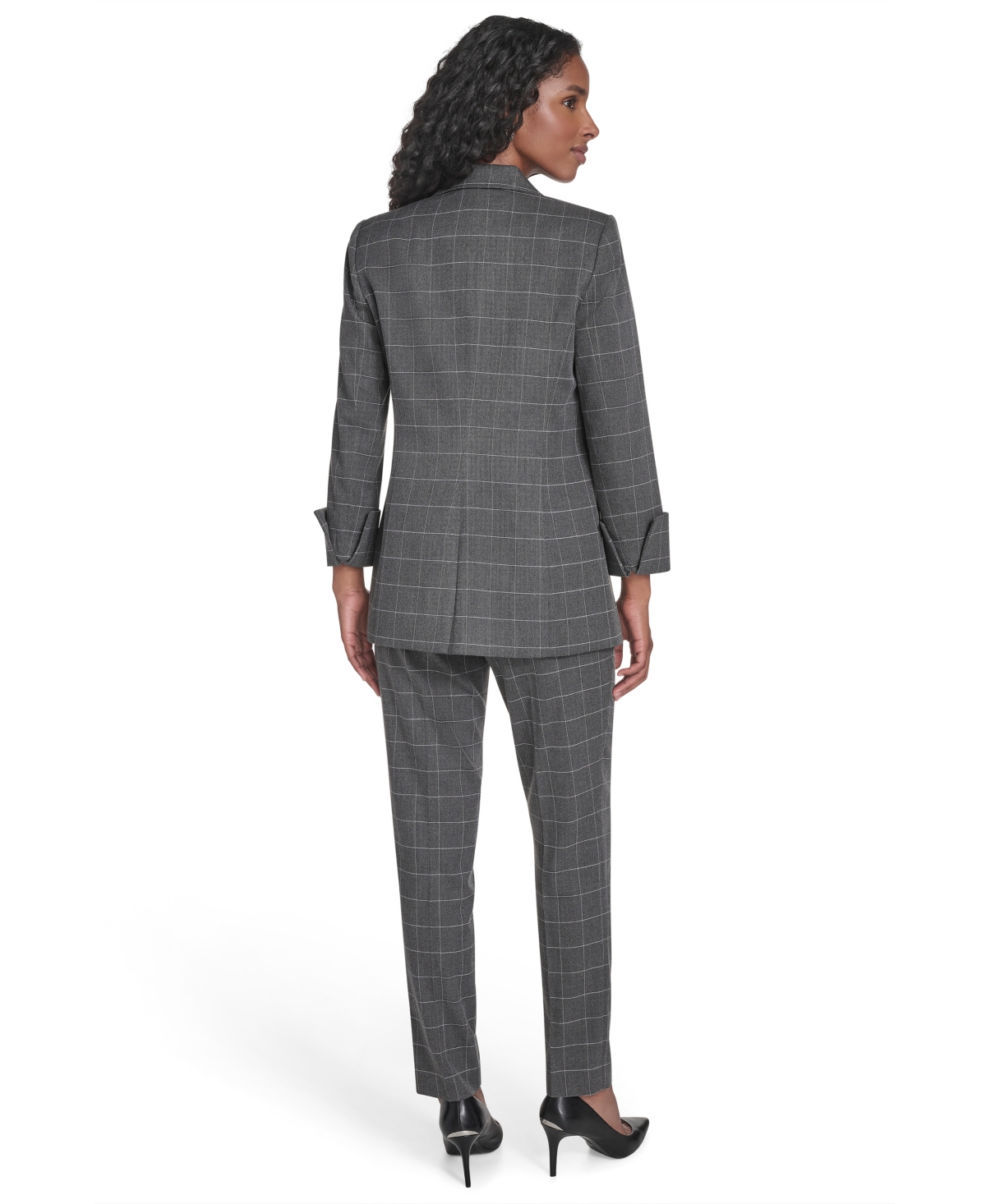 Calvin Klein Women's Windowpane Open Front Jacket In Gray