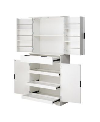 72" Fluted Pantry Cabinet - Keyboard Drawers & Adjustable Shelves White