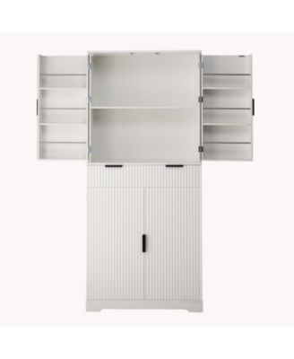 72" Fluted Pantry Cabinet - Keyboard Drawers & Adjustable Shelves White
