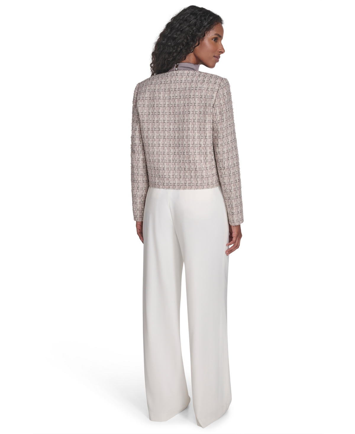 Calvin Klein Women's Tweed Open Front Jacket In Gray