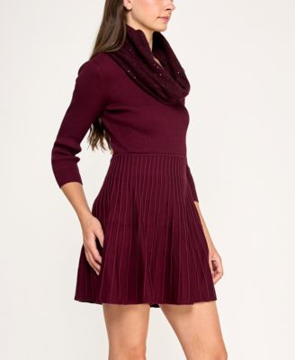 Juniors' Detachable Scarf Fit & Flare Sweater Dress