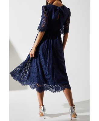 Women's Lace Short Sleeve Midi Dress.