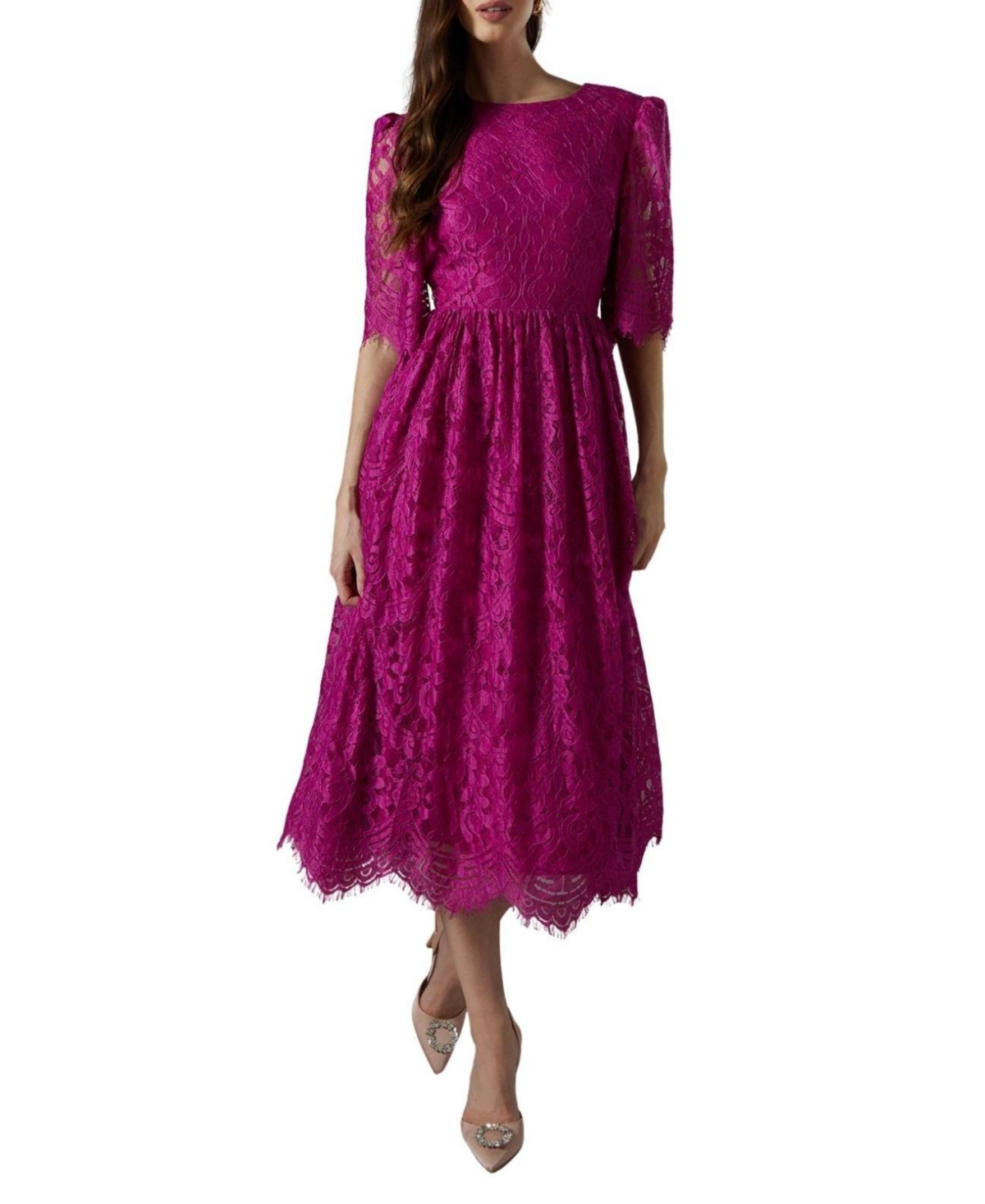 Coast Women's Lace Short Sleeve Midi Dress