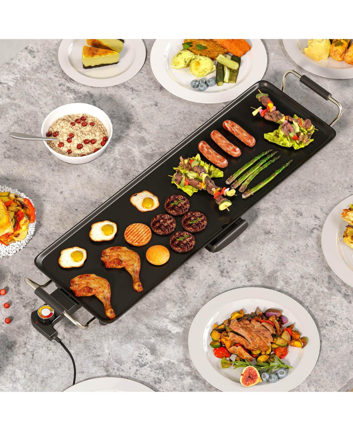 27" Large Electric Griddle with with 4-Level Thermostat Control and Removable Drip Tray