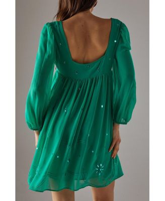 Women's Hand Embellished Square Neck Mini Dress