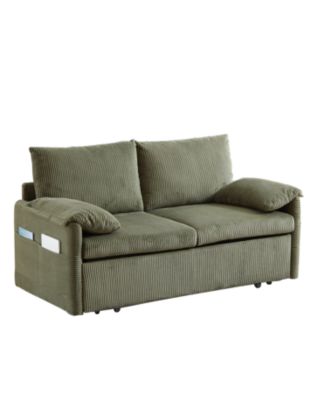 MH" 64.5" Corduroy Sleeper Sofa Bed - Pullout Pillows & Pockets