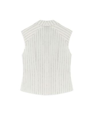 Women's Sleeveless Linen Blend Shirt with Shoulder Pads