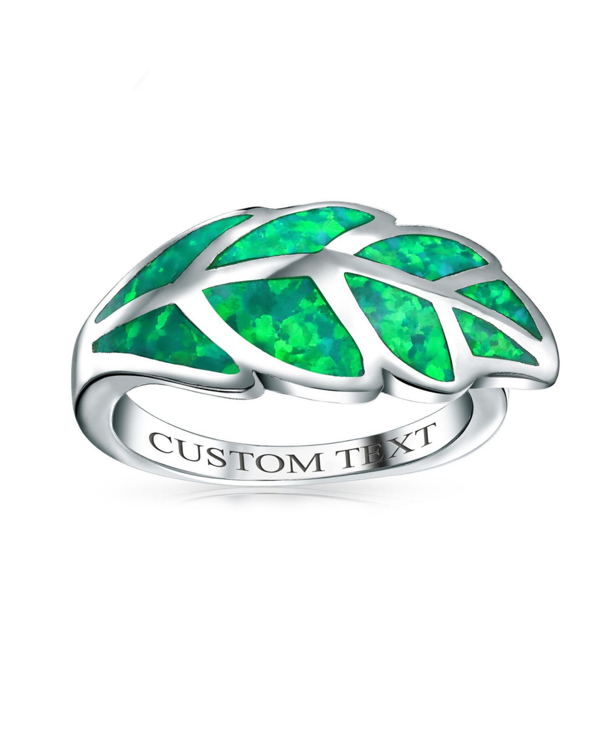 Bling Jewelry Nature Leaf Green Created Opal Leaf Band Ring .925 Sterling Silver