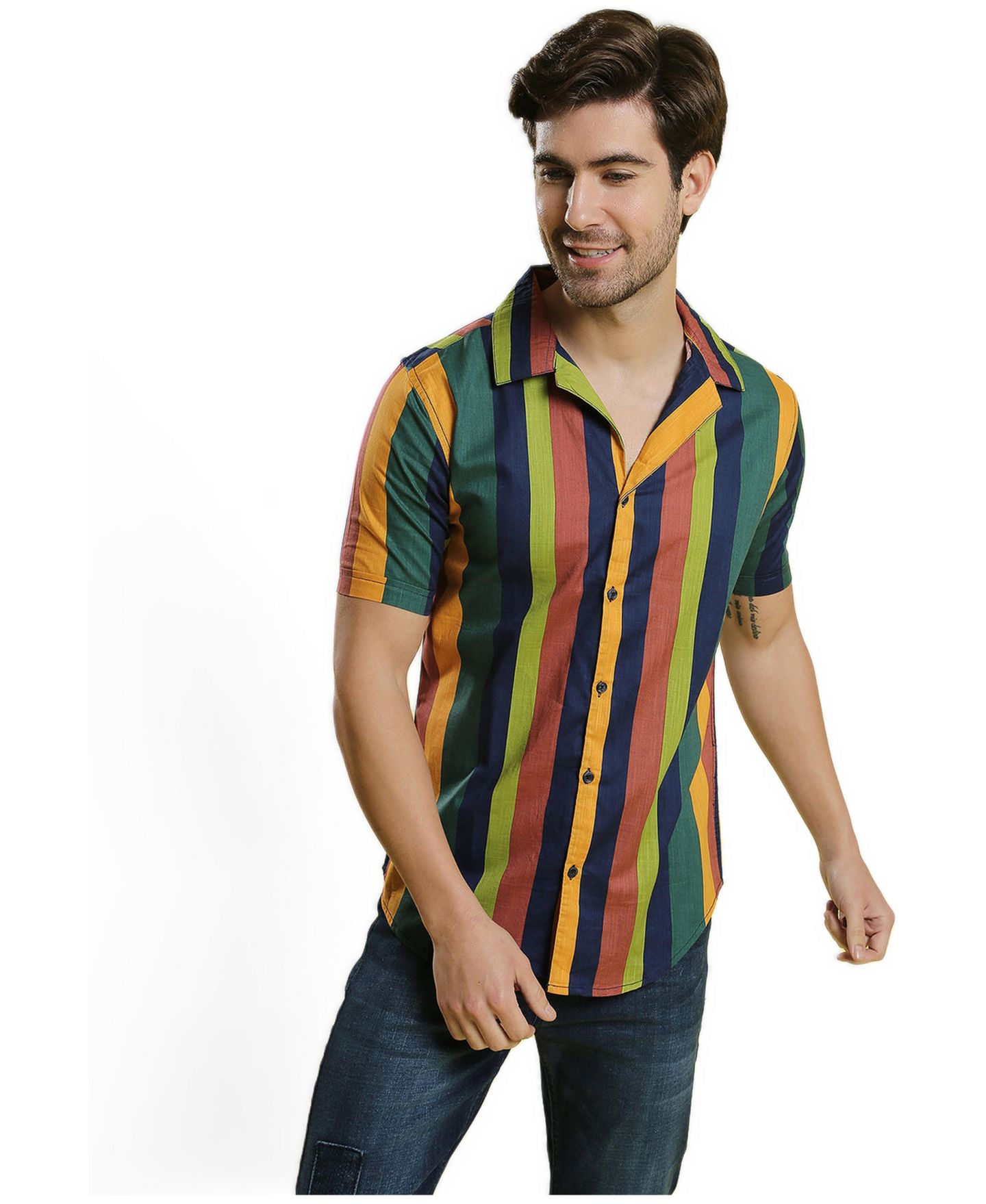 Мужская рубашка Cahoot Campus Sutra Multicolour Awning Striped, цвет: Оранжевый — фото 2
