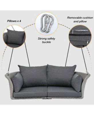 51.9 Inch 2-Person Rattan Swing Chair with 500lb Capacity and Adjustable Ropes