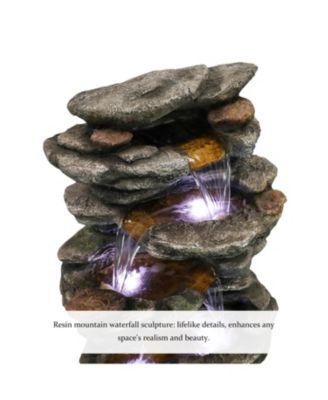 40" High 6-Tiers Cascading Rock Outdoor Water Fountain with LED Lights - Large Outdoor Fountains and Waterfalls for Garden or Patio, Yard, and Deck Decor, Featuring Natural Stone Look