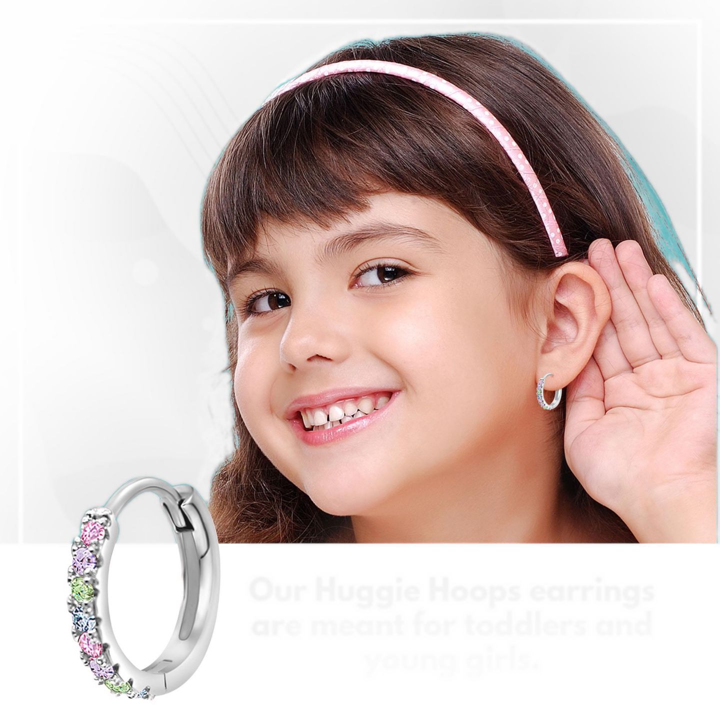 Детские серьги Chanteur /Girl/Round Multi-color CZ White Gold Palladium Plating Huggie, цвет: Серебряный — фото 2