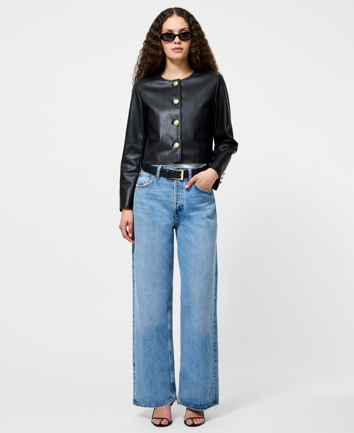 French Connection Dessa Crop Faux Leather Jacket In Black