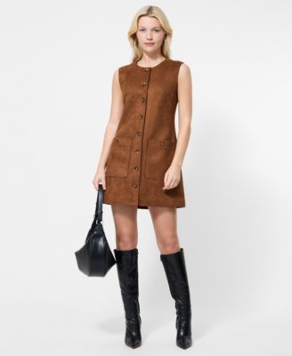 Women's Faux Suede Sleeveless Boxy Dress