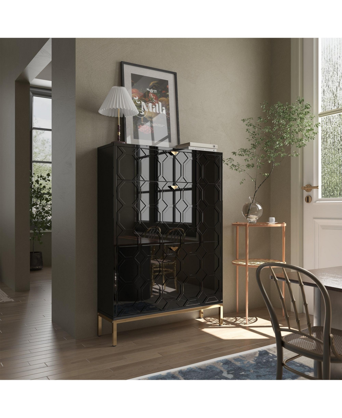 Clihome Shoe Storage Cabinet,Modern Cabinet with 3 Flip Drawers,Freestanding Hidden Slim Narrow Rack for Entryway,Hallway,Bl