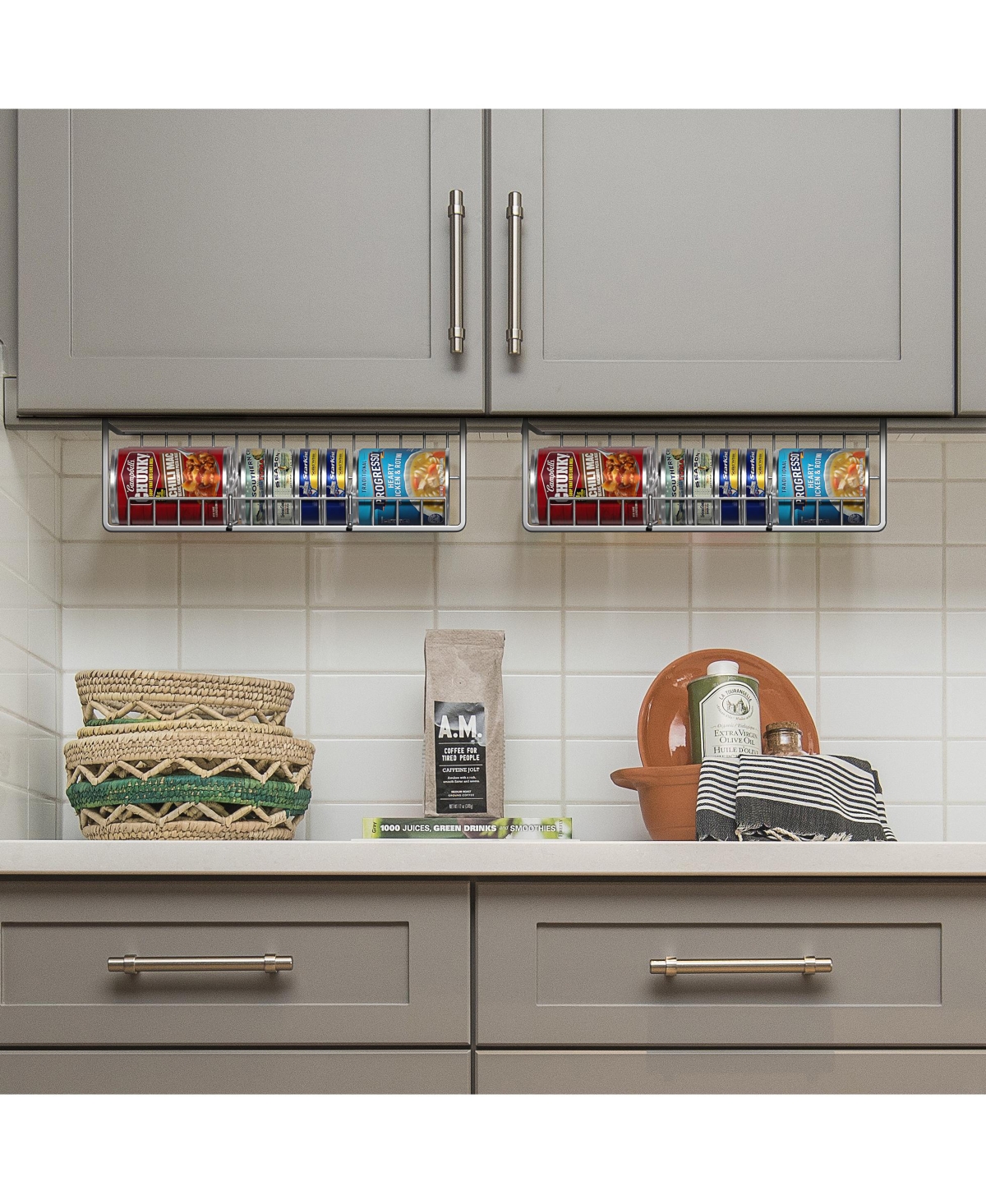 Sorbus 2 Pack Under Cabinet Can Storage Shelf – Pantry Organizer with Divider for Canned Goods