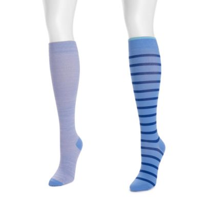 Women's 2 Pair Pack Nylon Compression Knee High Socks, One