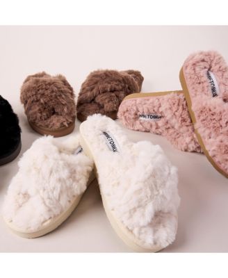 Women's Teddy Crossband Faux Fur Slippers