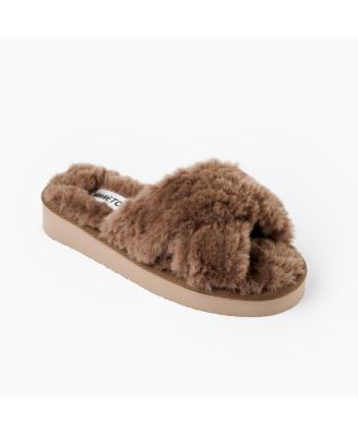 Women's Teddy Crossband Faux Fur Slippers