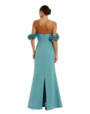Crepe Off The Shoulder Gown With 3D Flowers