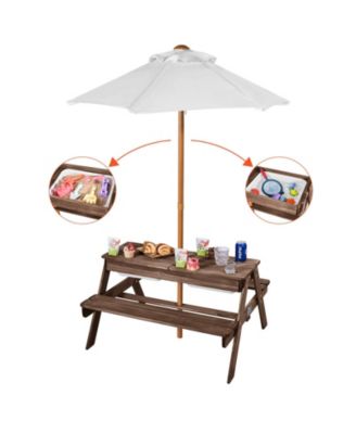 Wooden Picnic Table and Bench Set with Umbrella for Indoor and Outdoor Use