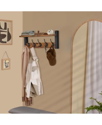 24 Inch Floating Wall Shelf with 5 Heavy Duty Hooks – for Entryway, Bathroom, Bedroom, Kitchen, or Mudroom