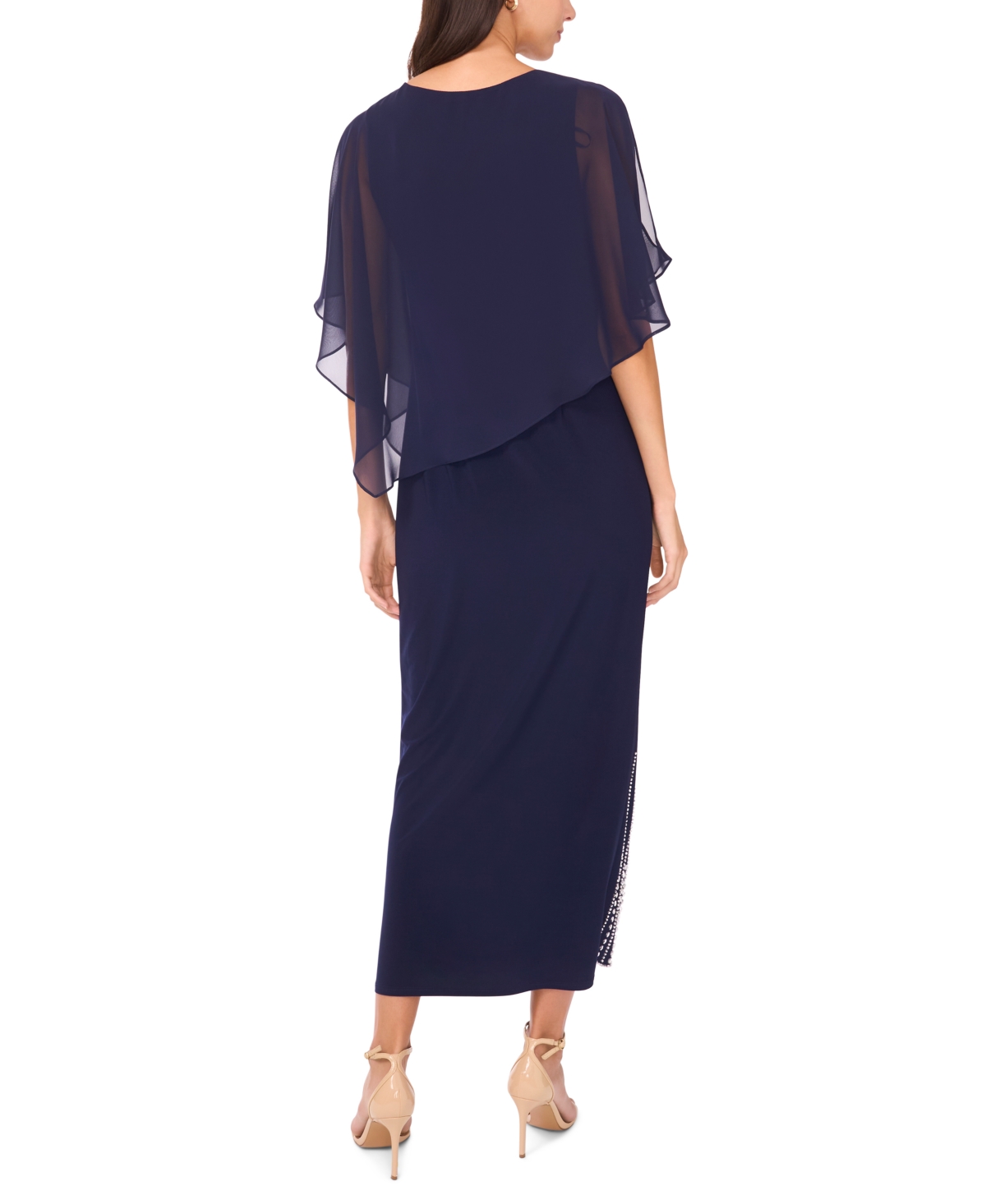 Msk Women's Cold Shoulder Overlay Maxi Dress In Blue