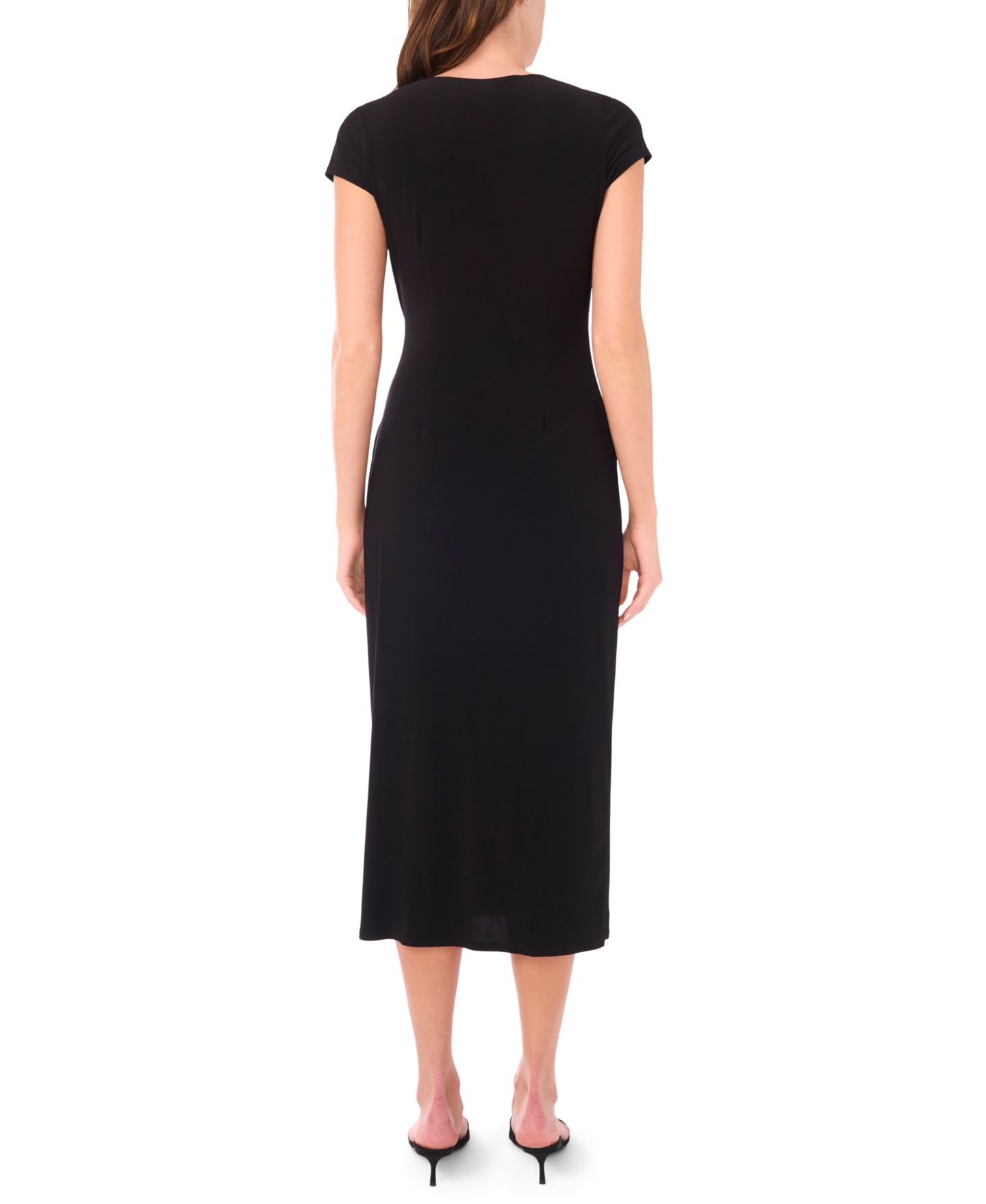 Женское платье MSK Short Sleeve Surplice and Beaded Front Midi, цвет: Чёрный — фото 4