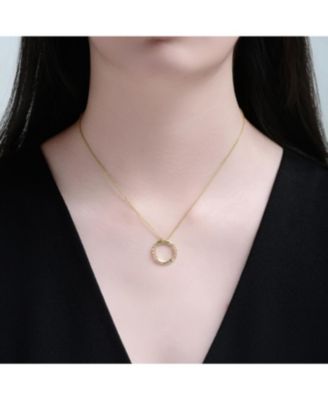 14K Gold Plated with Clear Cubic Zirconia Round Pendant Necklace