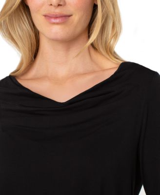 Women's 3/4-Sleeve Draped Neck Knit Top