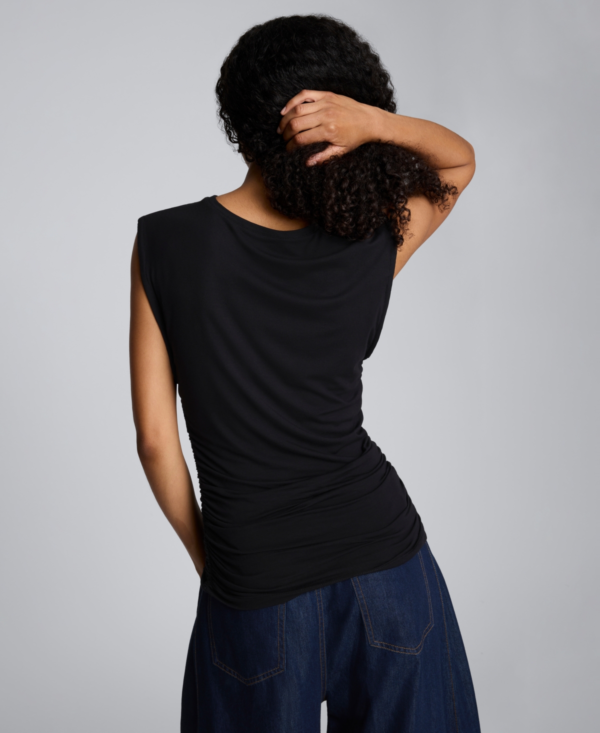 Kenneth Cole Sleeveless Side Rouched Knit Top In Black