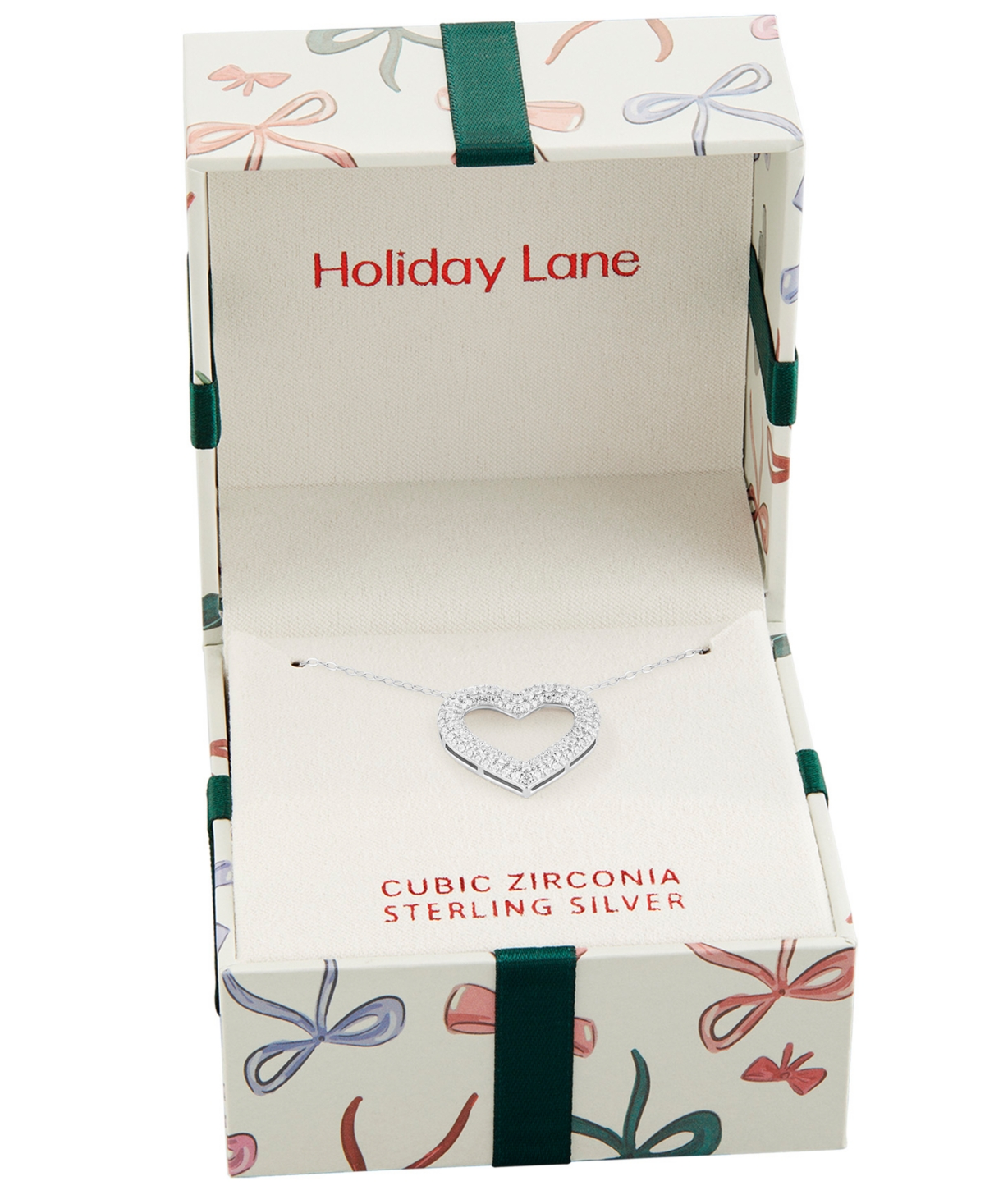 Holiday Lane Sterling Silver Pave Heart Pendant Necklace, Macy's Exclusive In Silver