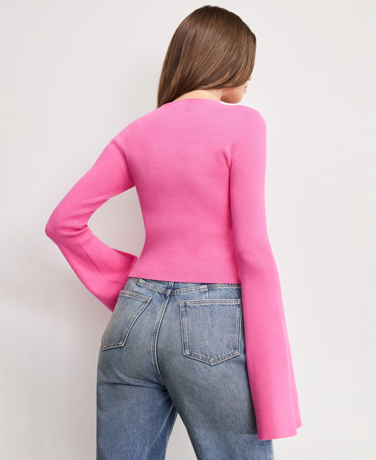 Good American Ribbed Bell Sleeve Cardigan In Pink