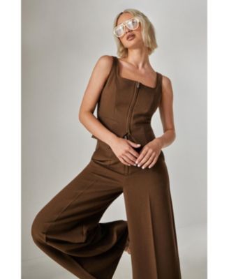 Women's Tailored Zip Front Wide Leg Pants